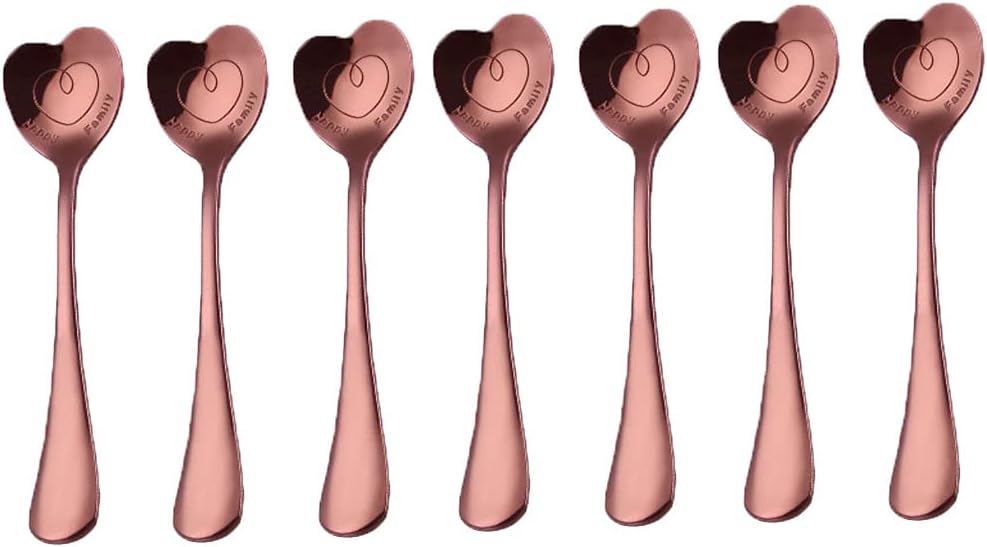 7 Stainless Steel Heart & Dessert Spoons - Rose Gold