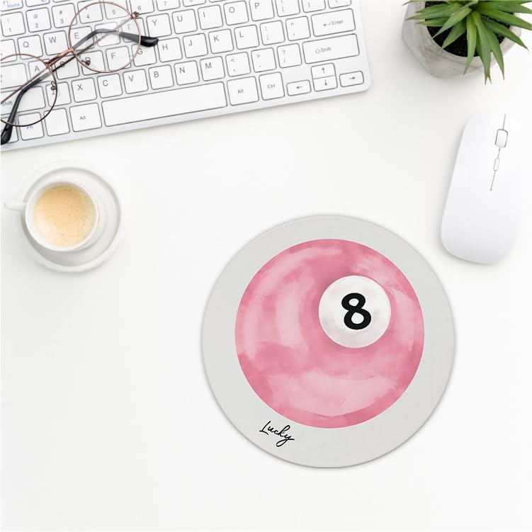 QUICQOD Coquette Mouse Pad, Trendy Round Mouse Pad, Disco Ball Mousepad Pink Lucky 8,Preppy,Non-Slip Rubber Base Mousepads for Home Office Dorm Desk Decor,8.7 x 8.7 Inch