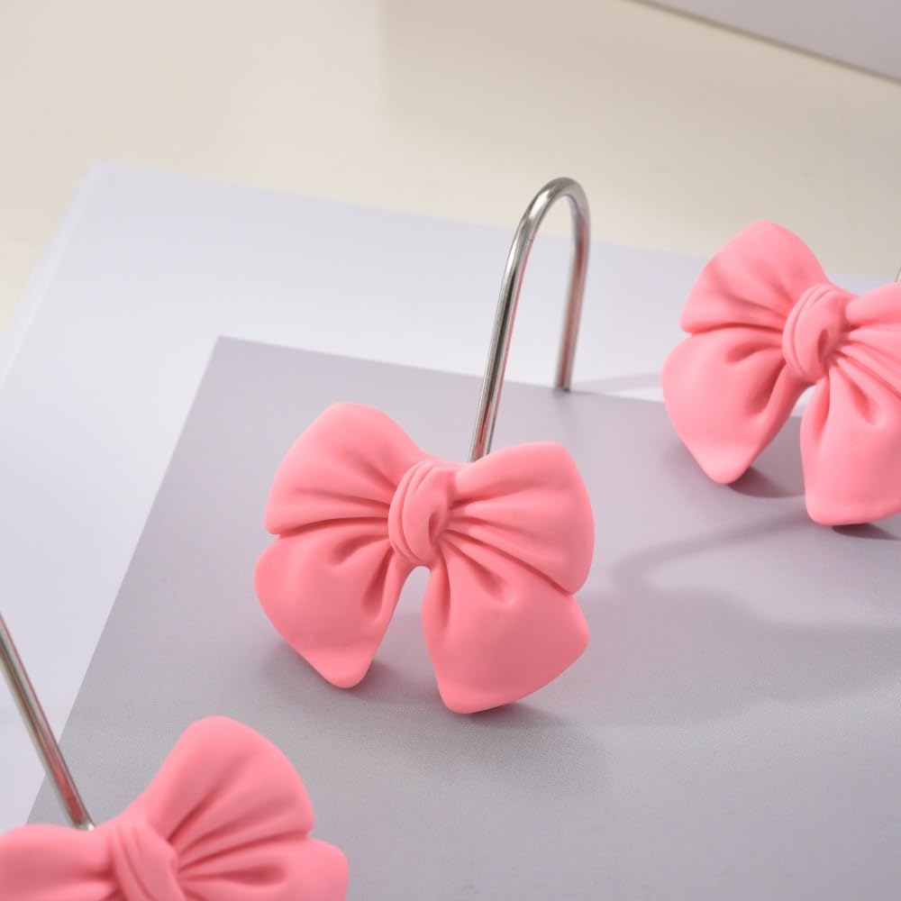SUQ I OME 12PCS Decorative Shower Curtain Hooks, Bow Knot Resin Curtain Hooks Shower Rings for Bathroom