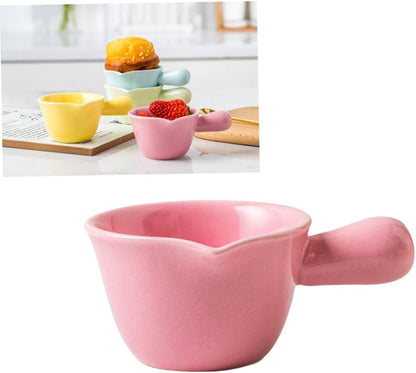 ULTECHNOVO Ceramic Milk Pan with Handle Mini Cookware for Porridge Casserole and Soup Pink Ceramic Pot for Individual Serving and Easy Cleaning