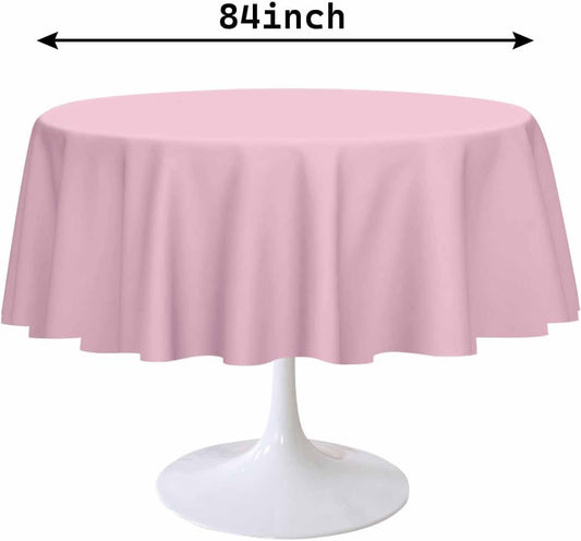 2 Pack Light Pink Round Tablecloth 84 x 84 Inch Circle Plastic Table Cover Disposable Table Cloth for Baby Shower Wedding Birthday Party Picnic Round Pink Tablecloth