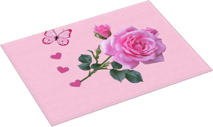 Dish Drying Mat Kitchen Counter Absorbent Light Pink Rose Floral Butterfly Floor Coffee Sink Mat Dish Drainer Pad 18 Inch X 24 Inch
