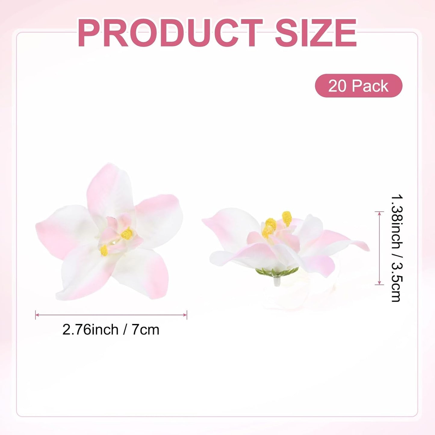 M METERXITY Artificial Flower Heads (3 Inch, White Pink) 20 PCS - Orchid Silk Fake Flowers & Faux Floral Bulk, Apply to DIY Crafts/Wedding/Party/Decor/Home