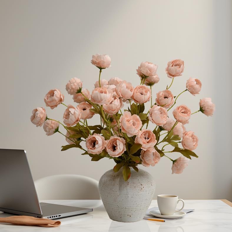 LADADA 4Pcs 27-Inch Faux Silk Peony Artificial Flowers with Stems, Bulk Fake Peony Branches for Vase, DIY Bouquets, Wedding Centerpieces & Party Decor Arrangements