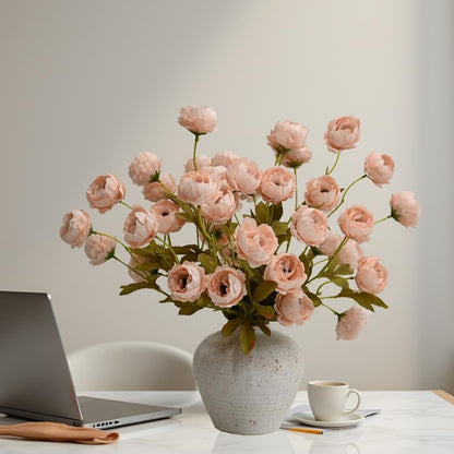 LADADA 4Pcs 27-Inch Faux Silk Peony Artificial Flowers with Stems, Bulk Fake Peony Branches for Vase, DIY Bouquets, Wedding Centerpieces & Party Decor Arrangements