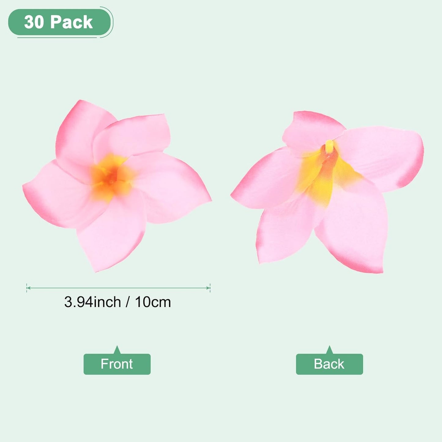 M METERXITY 30-Pack Artificial Plumeria Flowers, Fake Silk Heads Flower Hawaiian Plumeria Petal for DIY Crafts/Dress/Wedding/Party Decoration [Pink, 3.9"/ 10cm]