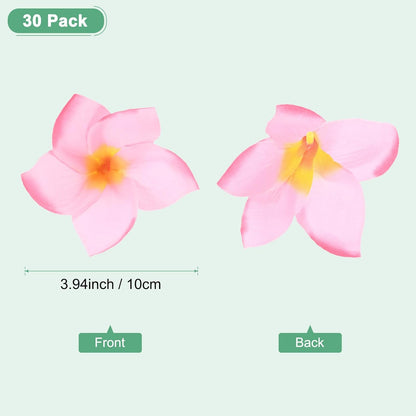 M METERXITY 30-Pack Artificial Plumeria Flowers, Fake Silk Heads Flower Hawaiian Plumeria Petal for DIY Crafts/Dress/Wedding/Party Decoration [Pink, 3.9"/ 10cm]