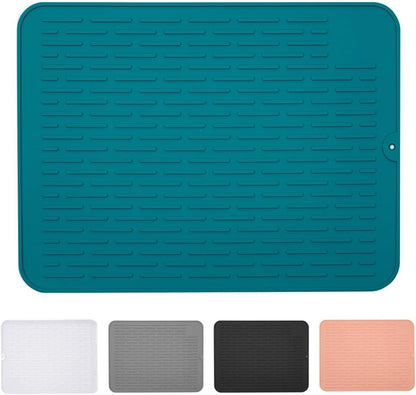 Silicone Dish Drying Mat for Kitchen Counter, Non-Slip Sink Liner with Raised Stripes, Heat Resistant & Easy to Clean, Large 15.75x11.81 Inch Draining Pad(Pink)
