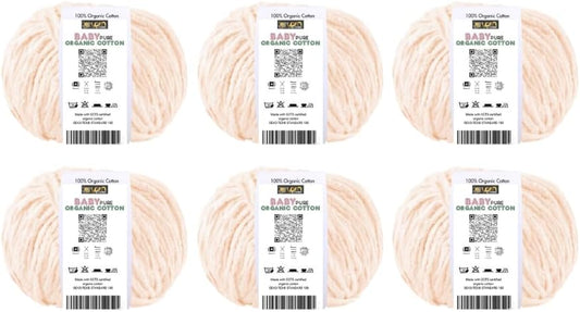 BabyPure Organic Cotton Yarn – 100% Organic Cotton – Made with GOTS Certified Cotton – Soft Baby Yarn – 3 or 6 Skein Pack (6, Soft Peach)
