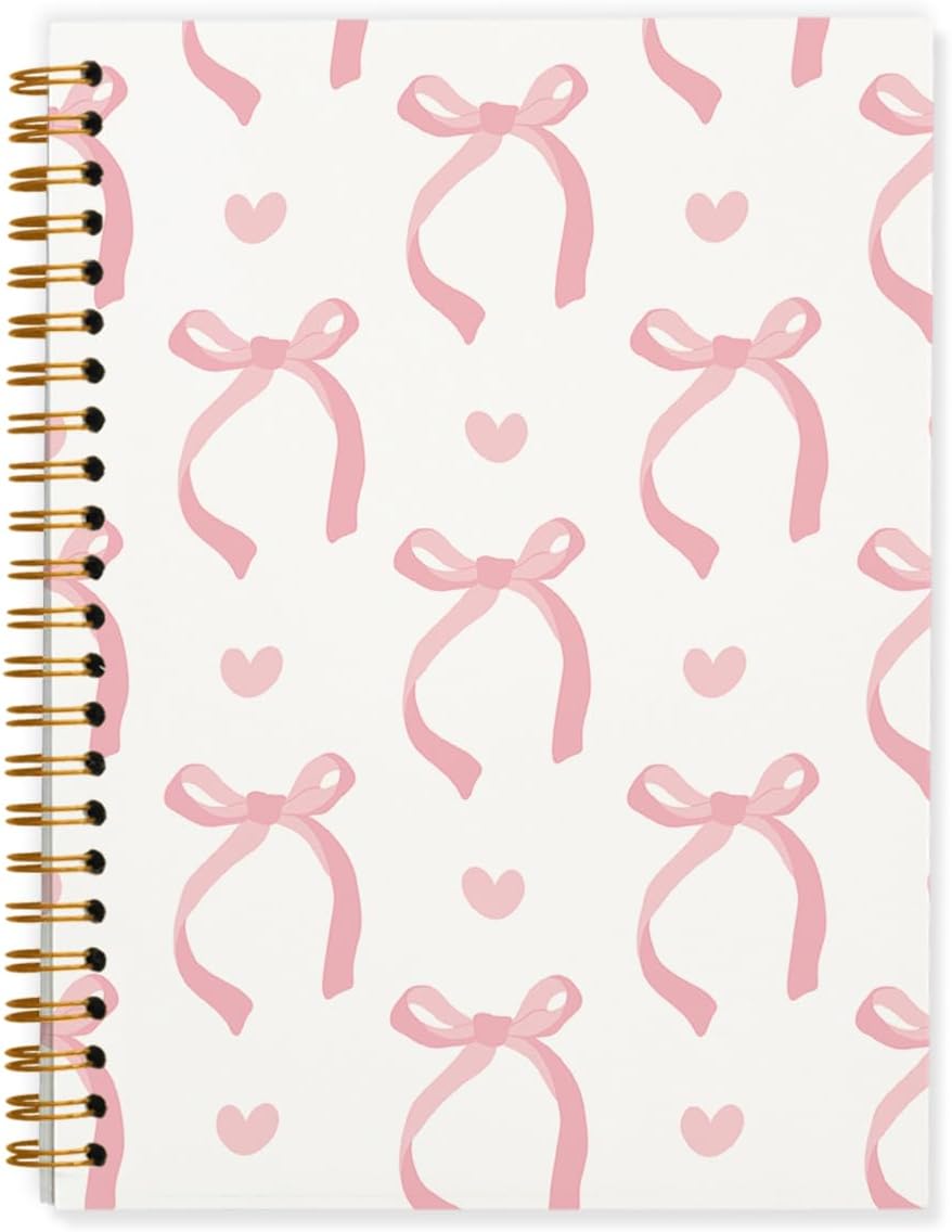 QUICQOD Journal for Teens Girls, Cute Pink Preppy Coquette Notebook Journal Diary School Supplies, Cute Notebooks for Women, Hardcover Pink Spiral Notebook 5.5x8.3 Inch