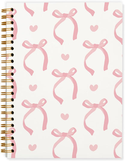 QUICQOD Journal for Teens Girls, Cute Pink Preppy Coquette Notebook Journal Diary School Supplies, Cute Notebooks for Women, Hardcover Pink Spiral Notebook 5.5x8.3 Inch