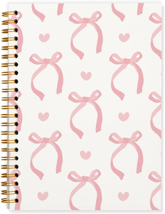 QUICQOD Journal for Teens Girls, Cute Pink Preppy Coquette Notebook Journal Diary School Supplies, Cute Notebooks for Women, Hardcover Pink Spiral Notebook 5.5x8.3 Inch