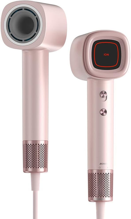 Hair Dryer,BOWEI Professional Ionic Quiet Blow Dryer with Magnetic Concentrator,110000 RPM Brushless Motor,Travel-Friendly Smart Temperature Control for Men Women Kids Pink