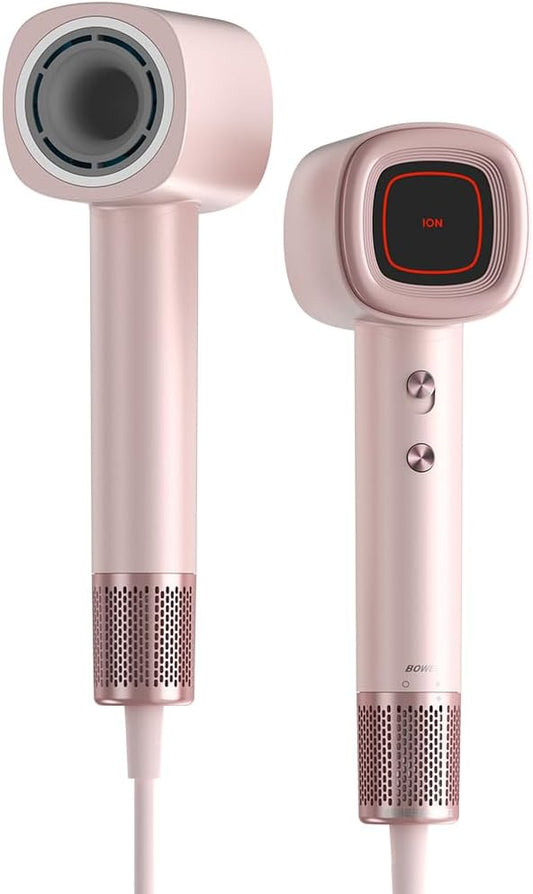 Hair Dryer,BOWEI Professional Ionic Quiet Blow Dryer with Magnetic Concentrator,110000 RPM Brushless Motor,Travel-Friendly Smart Temperature Control for Men Women Kids Pink
