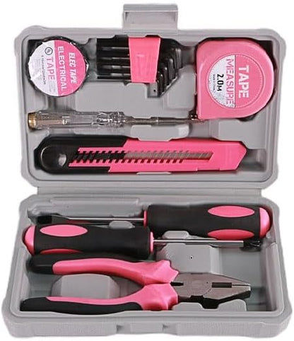13-Piece Pink Household Tool Set with Carrying Case, Home Repair Kit with Hammer, Pliers, Screwdrivers, Tape Measure, Hex Keys