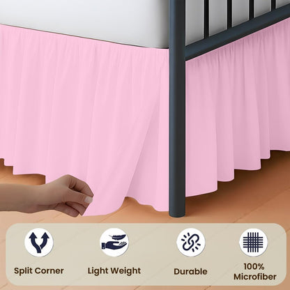 SGI Bedding 14 inch Drop Ruffled Day Bed Skirt Twin Size - 3-Sided Gathered Dust Ruffle with Ruffle Styling, Platform Style, Split Corners, Wrinkle-Resistant Microfiber - Pink