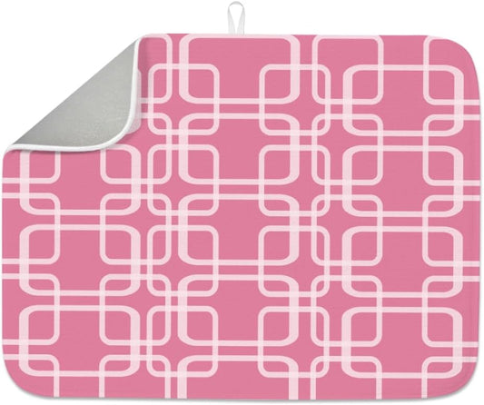 INFUNLY Pink Dish Drying Mat for Kitchen Counter 18"X24" Minimalist Absorbent Dish Draining Mat Microfiber Heat Resistant Drying Pad Dishes Drainer Pad for Table Faucet Sink Coffee Bar Refrigerator