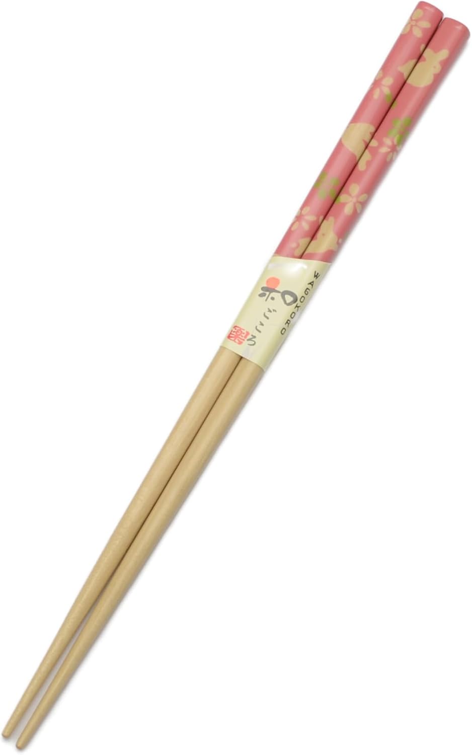 Aoba 250203 Japanese Chopsticks, White Wood, Cherry Blossom Viewing Rabbit, Pink, 9.1 inches (23 cm), Dishwasher Safe, Made in Japan