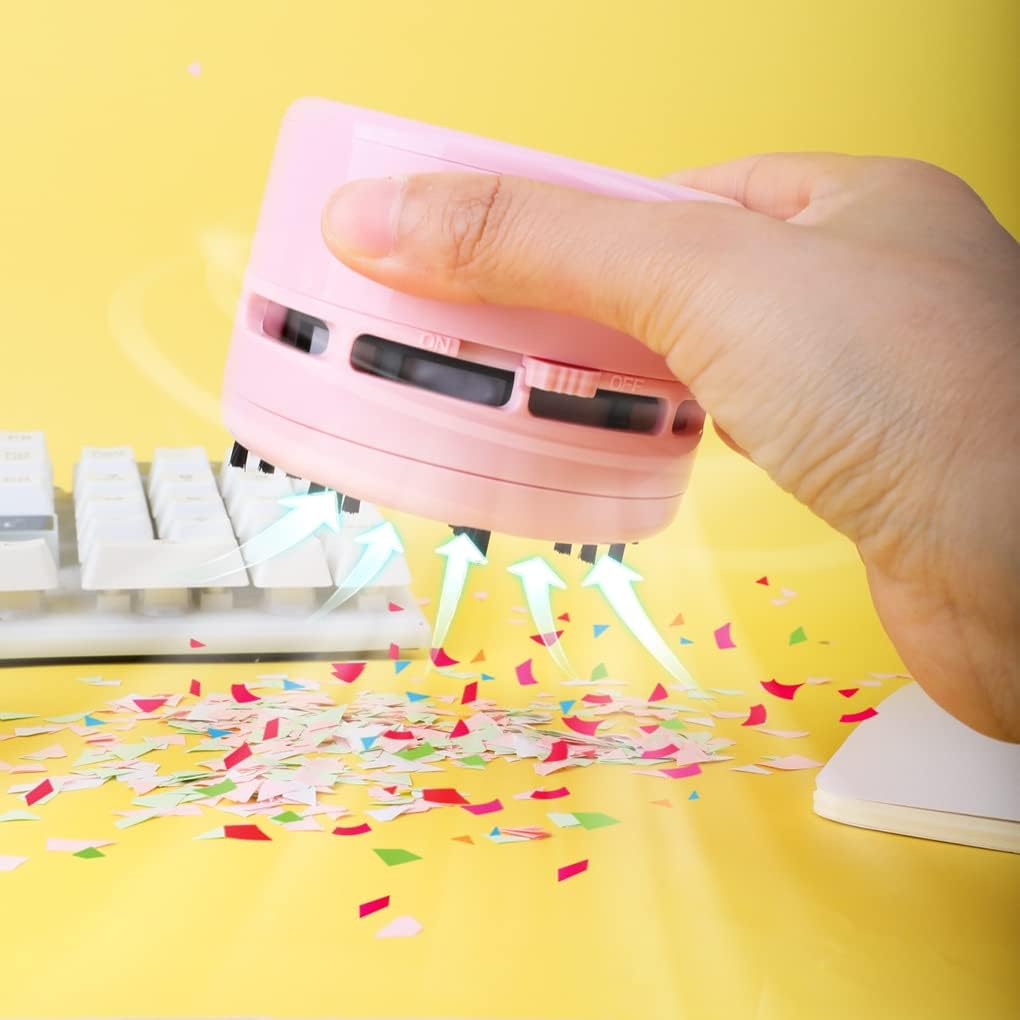 Mini Desk Vacuum Cleaner,Table Crumb Sweeper,Pink Desk Accessories,Portable Cleaning for Home, Office, Cars,Pet Hairs