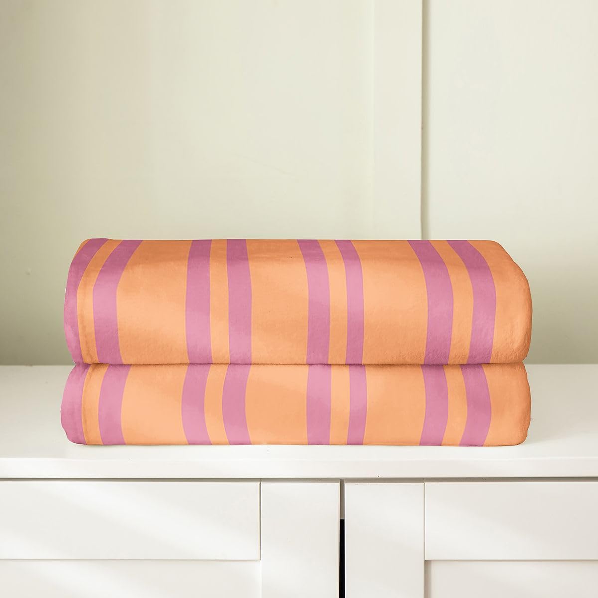 Erosebridal Peach Orange Modern Lines Flannel Blanket Queen 90x90 Inch for Kids Teens Adults | Abstract Striped Fleece Blanket Retro Vertical Stripe Fuzzy Plush Throw Minimalist Stripes Pattern Decor