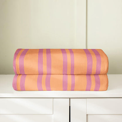 Erosebridal Peach Orange Modern Lines Flannel Blanket Queen 90x90 Inch for Kids Teens Adults | Abstract Striped Fleece Blanket Retro Vertical Stripe Fuzzy Plush Throw Minimalist Stripes Pattern Decor