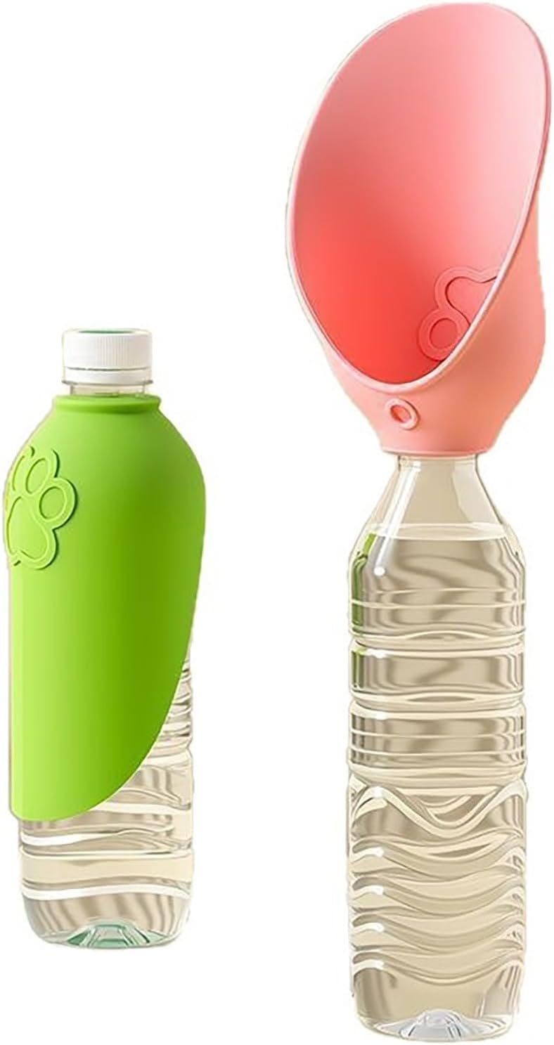 Silicone Dog Water Bottle Adapter, Portable Cat Water Dispenser for Standard Water Bottles, Leakproof Foldable Leaf Pet Dispenser Cap with Water Bowl for Dog Cat Outdoor Walking Hiking (Pink)
