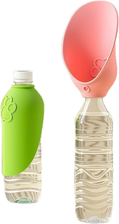 Silicone Dog Water Bottle Adapter, Portable Cat Water Dispenser for Standard Water Bottles, Leakproof Foldable Leaf Pet Dispenser Cap with Water Bowl for Dog Cat Outdoor Walking Hiking (Pink)