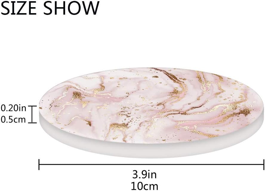 Coasters for Drinks Absorbent Round Liquid Marble Painting Gold Pink Ceramic Stone Anti Scratch Cork Housewarming Gifts Wedding Living Room Office Decoration Bar 3.9Inch Set of 2
