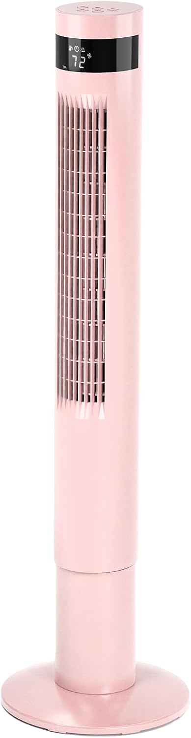Electactic Tower Fan Portable Electric Oscillating Fan Quiet Remote Control Bladeless Floor Fan 3 Wind Speed Mode 12H Timer Bedroom Office, 43 inch, Pink