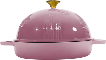 Flavehc Bread Oven Cast Iron Bread Dutch Oven with Cloche Lid for Bread Baking BerryPink Enameled Cast Iron Bread Oven with Dome Lid for Sourdough 5 qt
