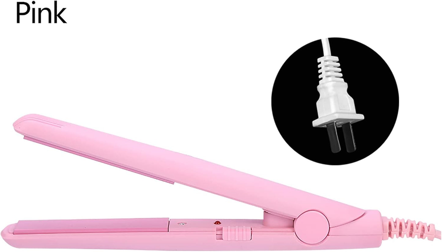 Hair Straightener, 25W PTC Two in One Tourmaline Ceramic Pink Straightener Mini Flat Iron with Red LED Lamp for Straightener and Curling(Pink, Us Plug)