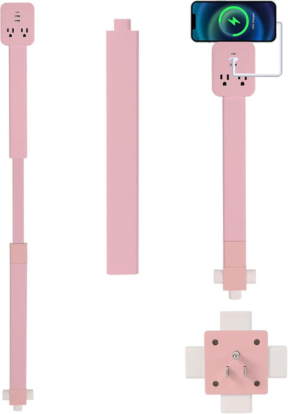 Outlet Extender 17-41in，Upgrade Stable USB-A&USB-C Wall Outlet Extender Made of Fireproof Material，Wall Plug Extender Anti-Wires-Chaos，with 4 Fixed Angles Suit for Outlet Behind Desk, Sofa（Pink）