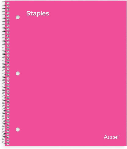 STAPLES Durable Poly Cover 1‑Subject Notebook, 8.5” x 11”, College Ruled, Pink