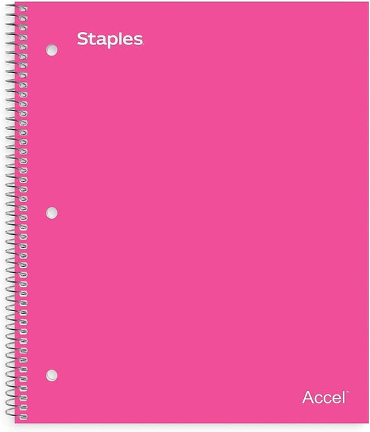 STAPLES Durable Poly Cover 1‑Subject Notebook, 8.5” x 11”, College Ruled, Pink