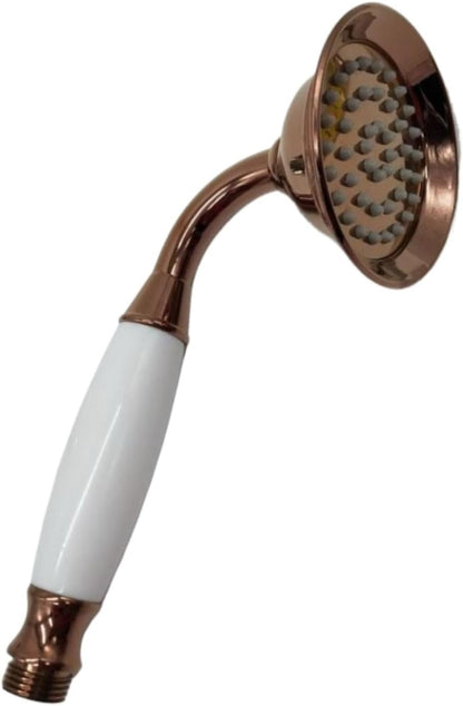 Handheld Shower Head Bell Shape White Ceramic Handle Stainless Steel (Rose Gold)