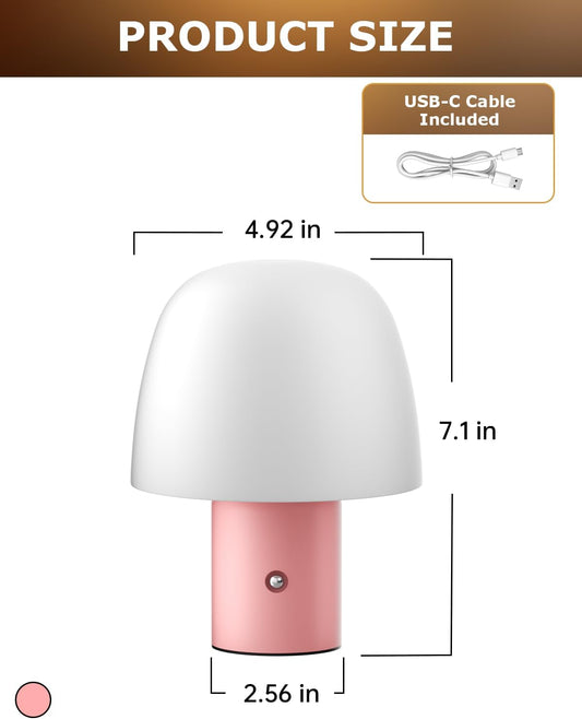 CHLORANTHUS Portable LED Table Lamp, Cordless Desk Lamp Rechargeable, 3-Color Touch Stepless Dimming Night Light for Bedroom/Children's Room/Terrace/Dining Room/Cafe (Pink)