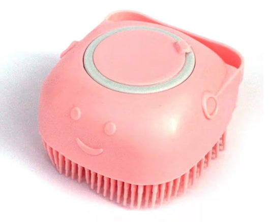 Dog Brush – Cat Brush – Shampoo Dispensing Scrubber – Soft Silicone Design – Hanging Loop – For All Skin Types – Grooming, Deshedding and Exfoliating, Pink