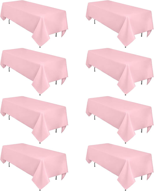8 Pack Pink Tablecloth 60 x 102 Inch Rectangular for 6 Foot Rectangle Tables, Wrinkle Resistant Pink Table Cloth Washable Polyester Fabric for Holiday Buffet Wedding Party Banquet