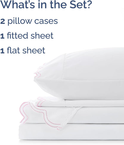 Extra Thick Heavyweight Full Size 4 Piece Bed Sheet Set - Scalloped Edge Bedding - Ultra-Soft & Wrinkle Free - Super Luxury Queen Bed Set - Premium Hotel Quality Sheets with Deep Pockets - Light Pink