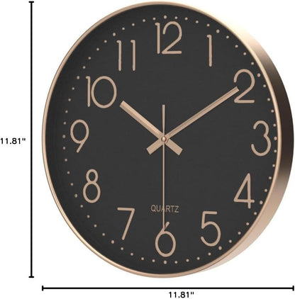 Silent Wall Clock 12 Inch Non-Ticking Wall Clocks Battery Operated for Living Room Decor Modern Wall Clock for Home/Bedroom/Office/Classroom/School/(Rose Gold)