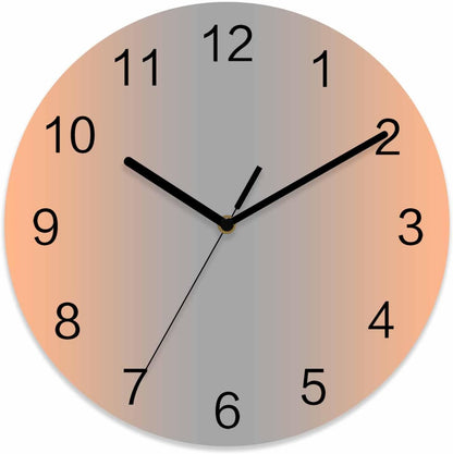 Ombre Abstract Gradient Coral Pink and Gray Wall Clock Battery Operated Non-Ticking 12" Round Wood Clocks, Kitchen Wall Clock for School Bathroom Living Room Home Office Wall Decor