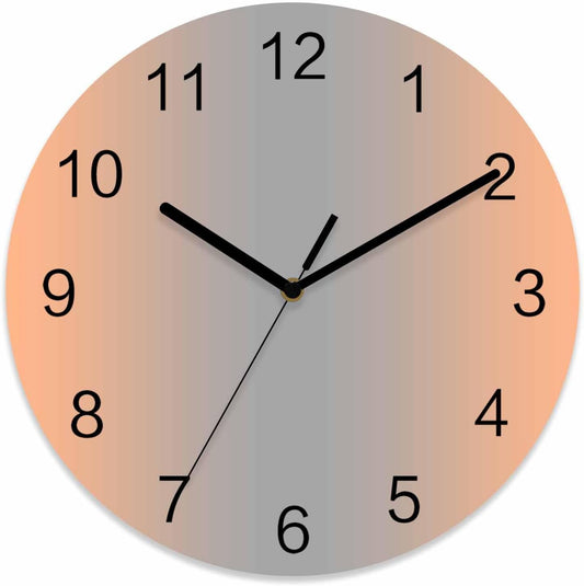 Ombre Abstract Gradient Coral Pink and Gray Wall Clock Battery Operated Non-Ticking 12" Round Wood Clocks, Kitchen Wall Clock for School Bathroom Living Room Home Office Wall Decor