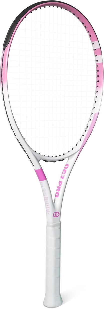 OGEENIER 27 Inch Tennis Racket, Strung, Carbon Fiber Recreational Racquet | Full Carbon, Grip 4 1/4", Head-light-balance, 100 SQ. IN., Lightweight at 10.5oz, Arm-friendly, High-elasticity String