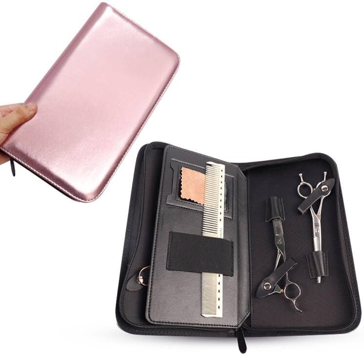 Scissor Pouch Bag Salon Scissors Storage Case Holder for Hairdressers, Barber Pouch Cases Comb Scissor Holder Holster Bag for Salon Hair Stylist and Pet, PU Leather (V-009-SC-Pink)