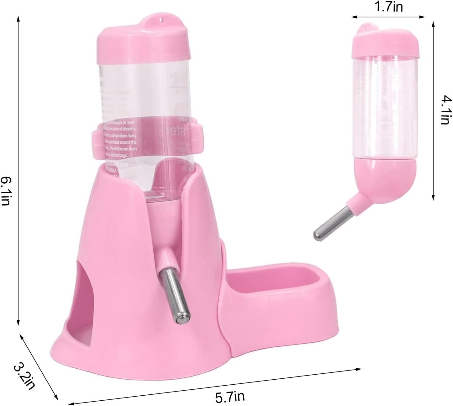 Shudyear 3 in 1 Pet Automatic Water Dispenser PP Water Bottle No Drip Small Pet Water Bottle for Dwarf Hamster Mouse Rat Hedgehog (Pink)