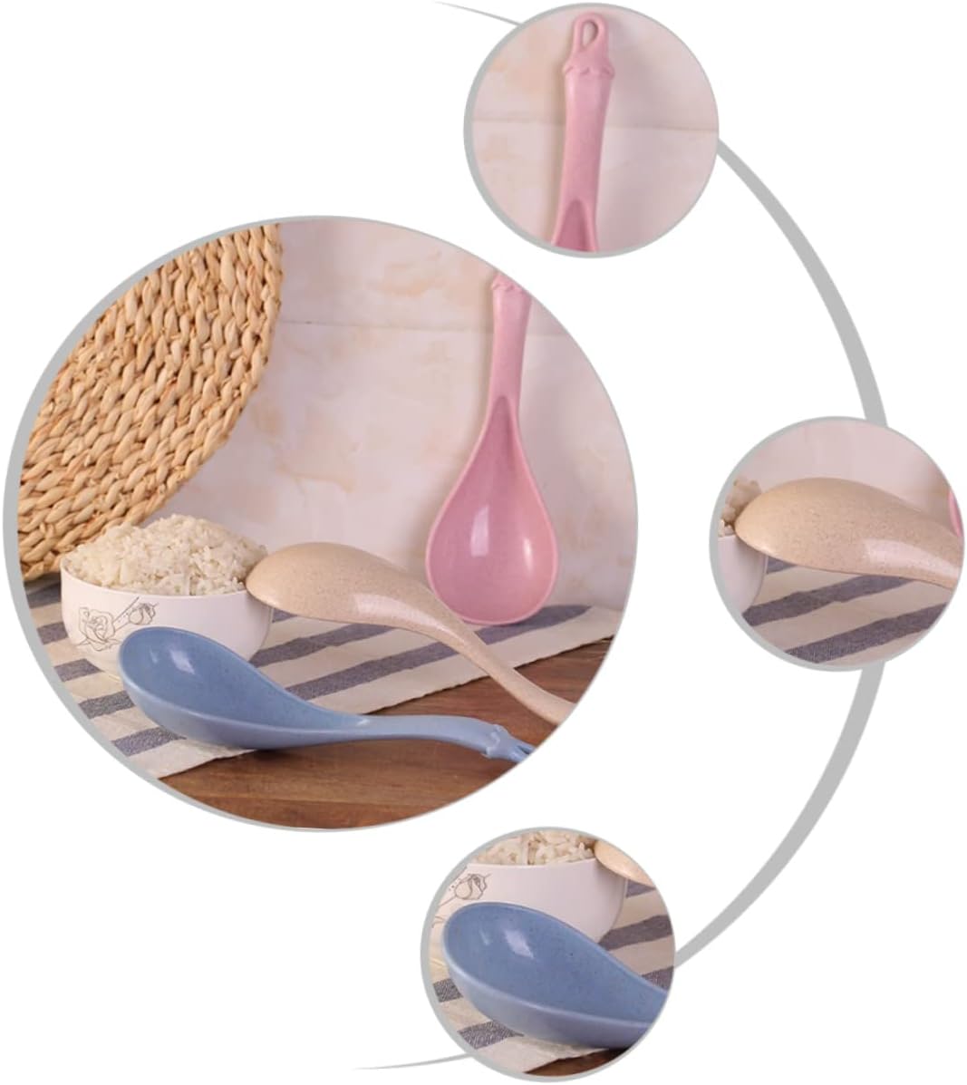 4pcs Long Handle Soup Spoon Stirring and Rice Spoons for Cereal Porridge and Hot Pot Lightweight Kitchen Utensils Blue Green Beige Pink