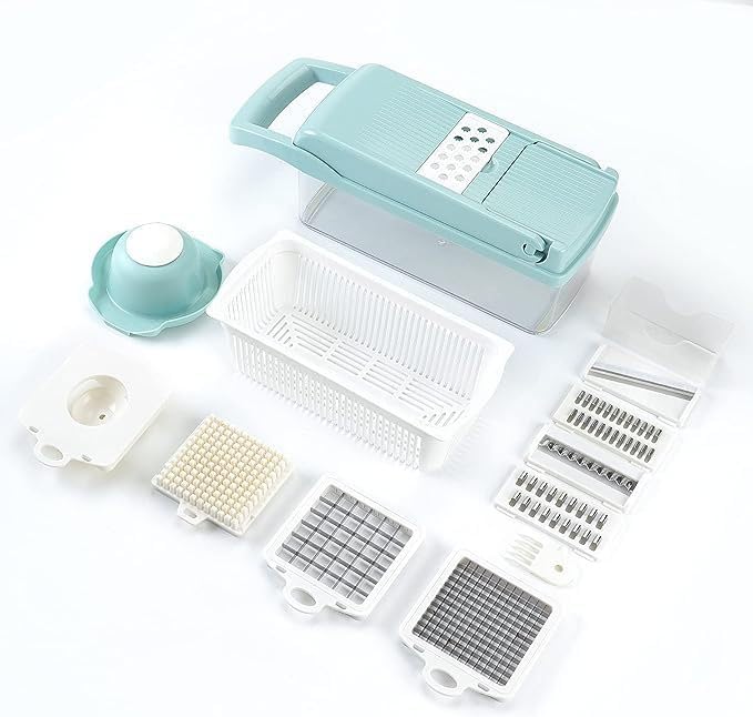 Vegetable Chopper Cutter Slicer Multifunctional Food Veggie Onion Potato Fruit Chopper Cutter Dicer with Container (Pink)
