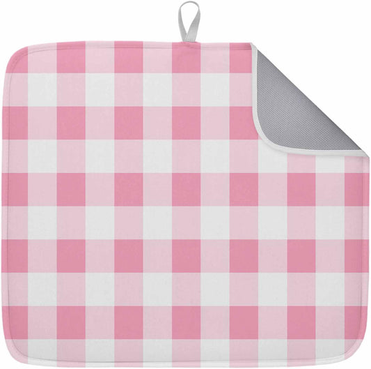 Dish Drying Mat for Kitchen Counter Pink Gradient Buffalo Check Absorbent Drying Pad Microfiber Dishes Drainer Rack Mats for Sink Utensil Glassware,16x18 in,1PCS Modern Geometric Grid