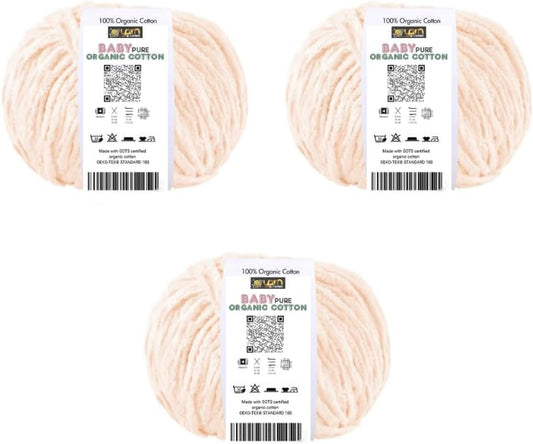 BabyPure Organic Cotton Yarn – 100% Organic Cotton – Made with GOTS Certified Cotton – Soft Baby Yarn – 3 or 6 Skein Pack (3, Soft Peach)