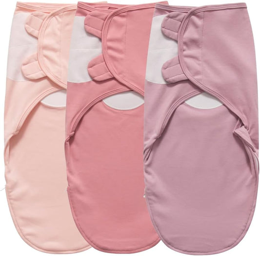 Little Tots Swaddle Blanket for Baby Girl Boy Easy Change Infant Wrap 2 or 3 Pack Adjustable Sleep Sack for Newborn Babies 0-3 Month(Pale Peach, Peach Pink & Dusty Pink)